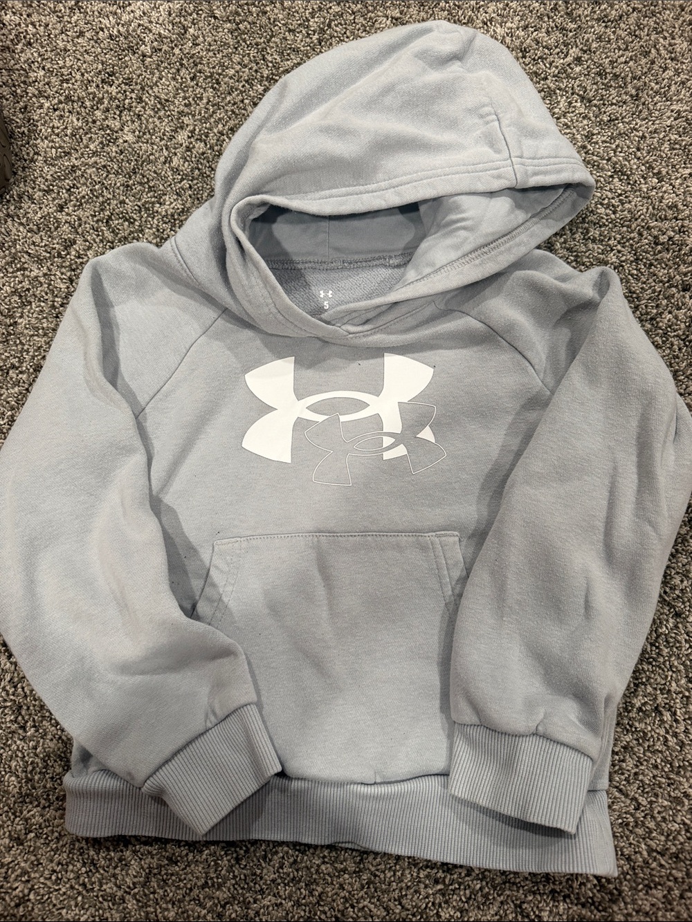 Under Armour Light Gray Kids Pullover Hoodie with White Logo